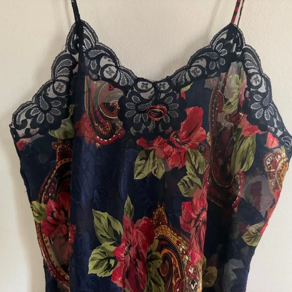 Victoria's Secret Navy Floral Lace Nightie 2pc Size M Gold Label 90s Coquette - Picture 2 of 12